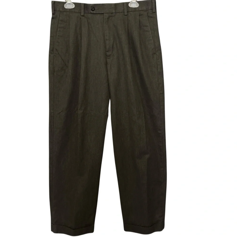 Axist Men's Charcoal Grey Flannel Double Pleat Cuffed Trousers |‎ 34 X 30